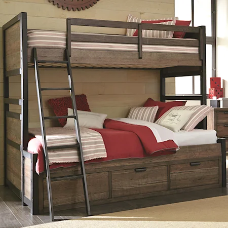 Twin Over Full Bunk Bed with 3 Storage Drawers